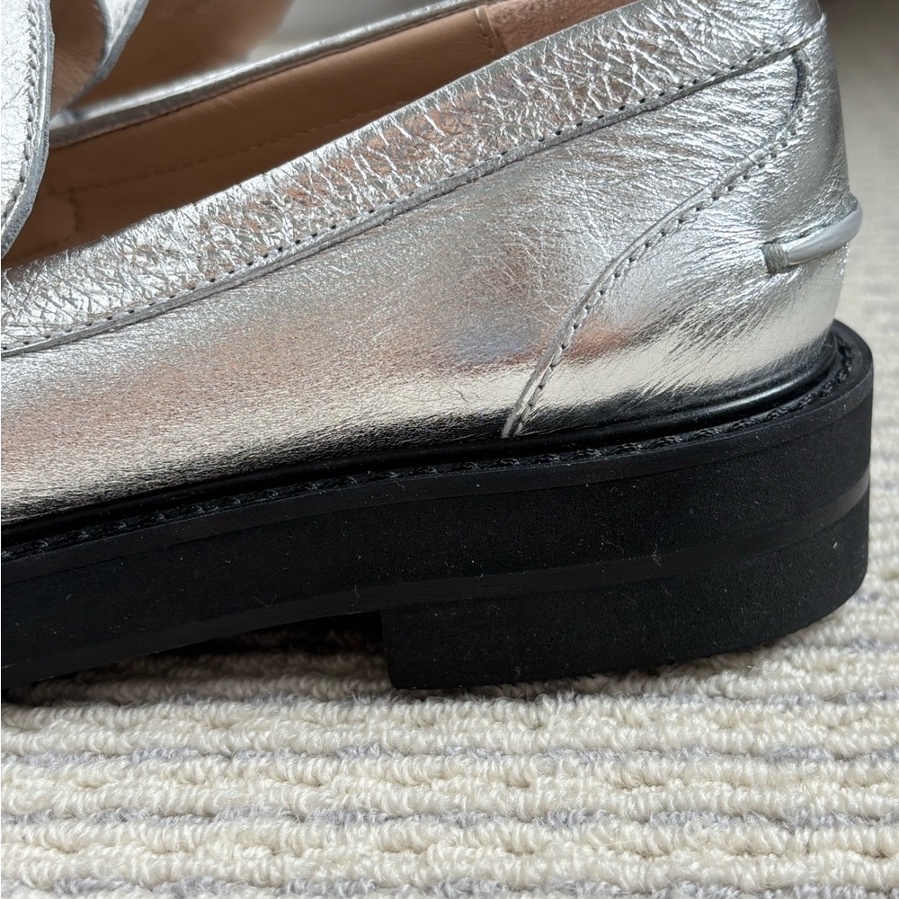 Stuart Weitzman Silver Metallic Lug Sole Penny Loafers NWOT - Women’s 5B - Picture 6 of 9